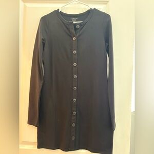 American Eagle Outfitters Black Long-Sleeve Button-Front Dress